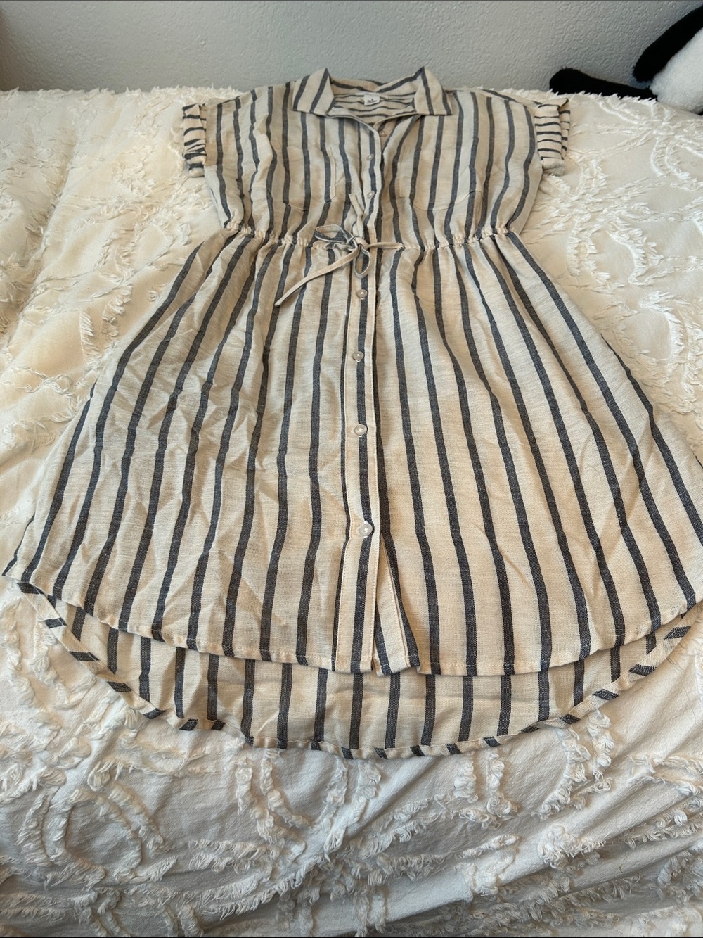 Japna Beige and Navy Striped Shirt Dress - Picture 4 of 8